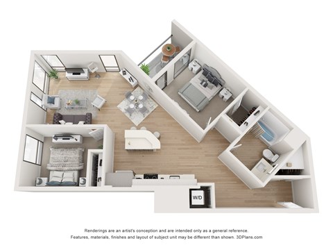 B2 Two bedroom floorplan at Star Harbor in Alameda, CA.